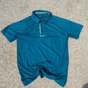 Oakley Hydrolix Polo Shirt Mens Small Teal Blue Regular Fit Short Sleeve Logo